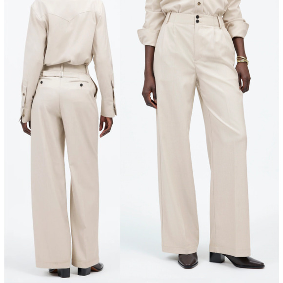 Madewell | NWT The Harlow Wide-Leg Trouser Brushed Twill Pebble Stone | Sz 14 - Picture 1 of 12